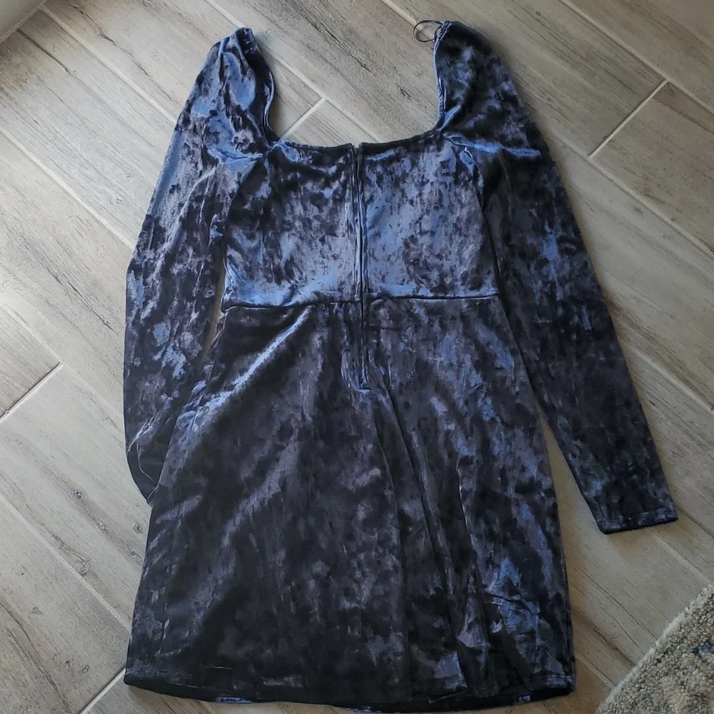 Miami Francescas Crushed Velvet Mini Dress Med Navy Blue Party Holiday Christmas - Picture 4 of 5